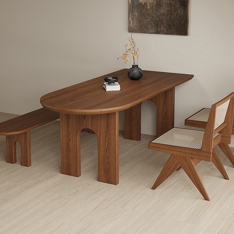 Table de salle à manger en bois massif demi-cercle Nut-brown, H 29,53 po x L 78,74 po x l 31,50 po