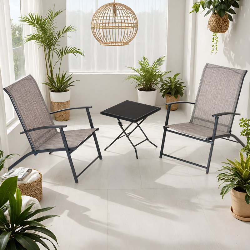 Ensemble de patio pliant entièrement assemblé avec table 3 pièces Stefone