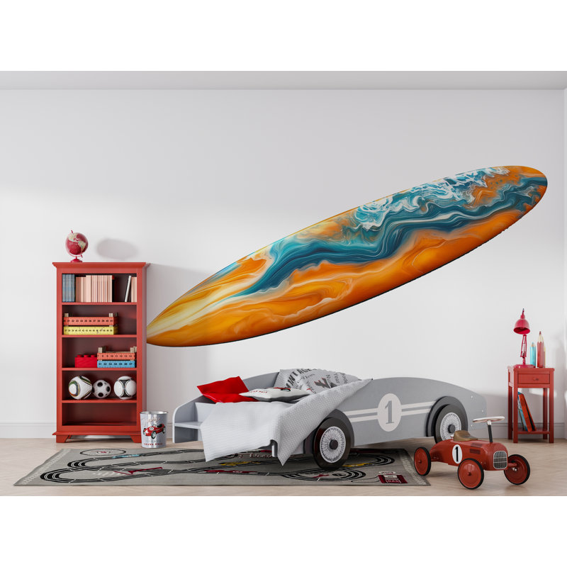 Art mural abstrait planche de surf, décoration de chambre d'enfant, art moderne de vague 446Mv, H 35 po x l 18 po