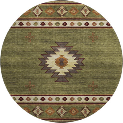 Premium Machine Washable Yamen AMF179 Spice Rug in , Green