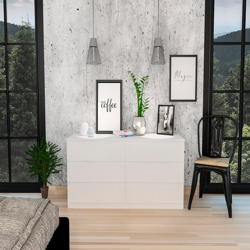 Commode double 6 tiroirs, plateau supérieur, Blanc