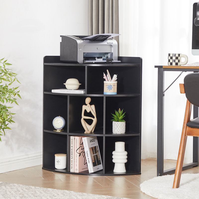 Cayhlin 3-Tier Corner Bookcase Cabinet with 8 Cubbies, Wooden Cube Storage Organizer, Modern Bookshelf Units, Black