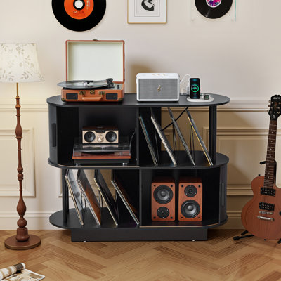 2 Tier 160 vinyl record players  Audio Media Cabinet Storage With Outlets