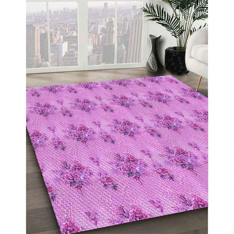 Tapis 100% à motifs lavables à la machine 2989 - Pat1291-Pur, Rond 7 pi