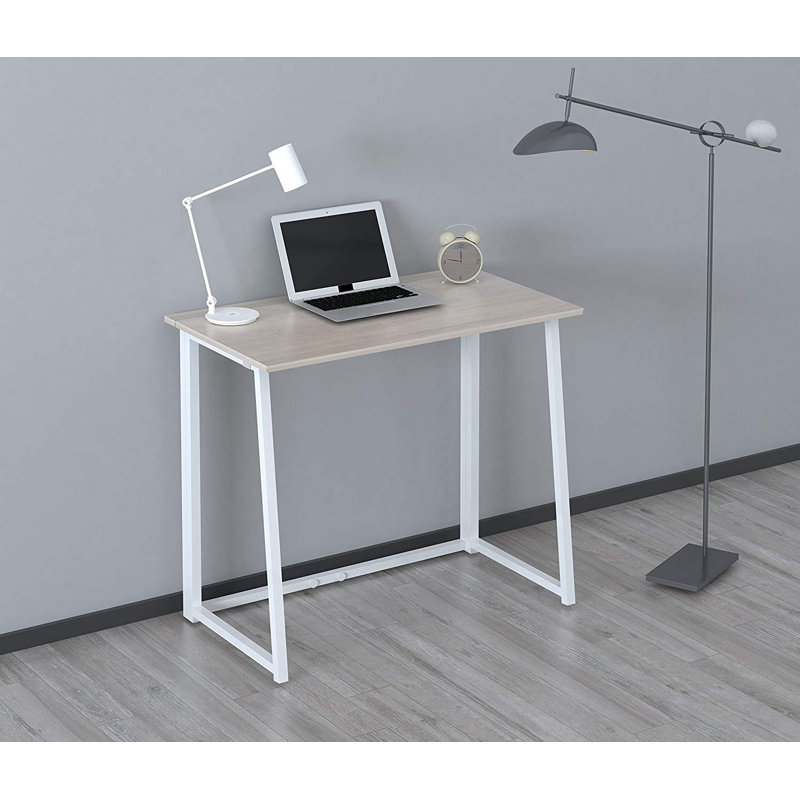 Tyonna Metal Base Writing Desk, Natural Wood/White