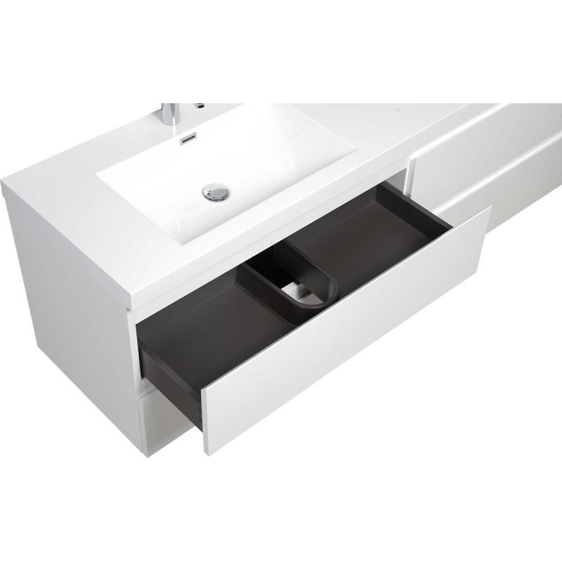 Meuble-lavabo double 70,87 po avec plateau en résine Binnings, Blanc