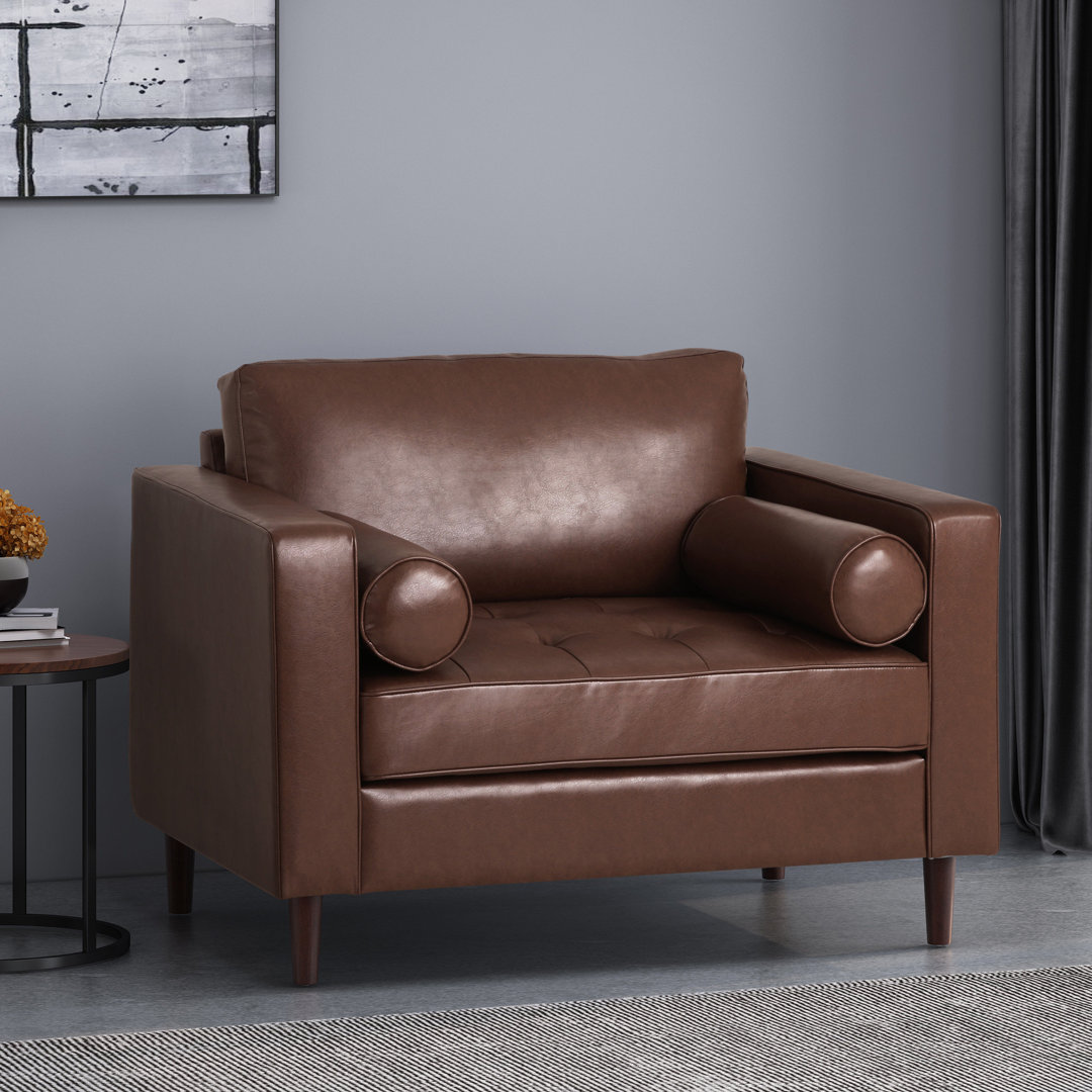 Bruch Tufted Club Chair, Accent chair, Reading chair with wood legs Corrigan Studio® Leather 