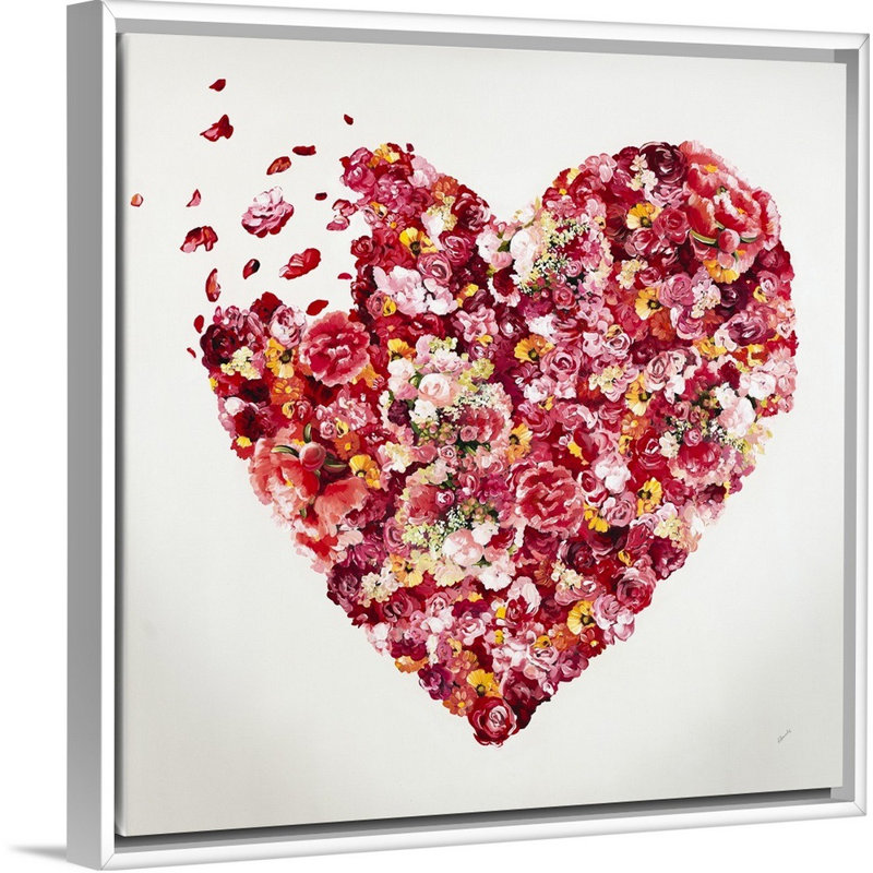 « morceaux of my cardiaque », peinture sur toile, H 13,7 po x l 13,7 po x p 1,75 po, Cadre flottant blanc