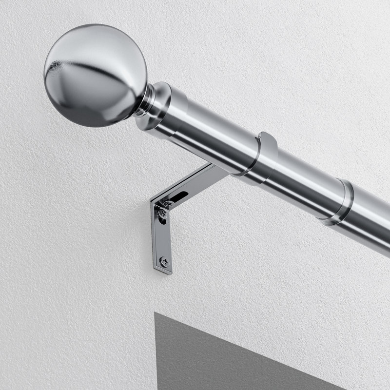 Steel Adjustable 2.5cm Single Curtain Pole, 6cm H x 210cm W x 13cm D, Satin Silver