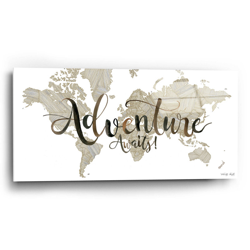 «Adventure Awaits» par Cindy Jacobs - Art textuel sans cadre, H 12 po x l 24 po x P 0,2 po