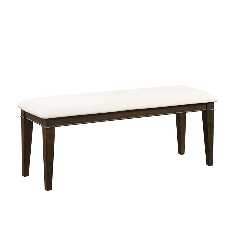 Banc brun foncé de 48 pouces avec siège rembourré en tissu beige pour une durabilité et une élégance persistantes