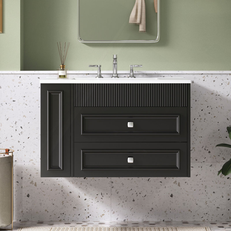 Meuble-lavabo mural 30 po, 2 tiroirs, lavabo simple en céramique 3 trous, armoire moderne