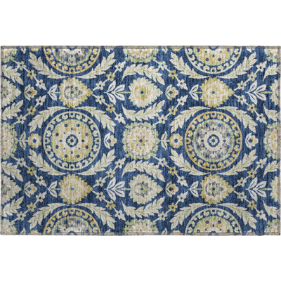 Premium Machine Washable Prisco Navy Rug