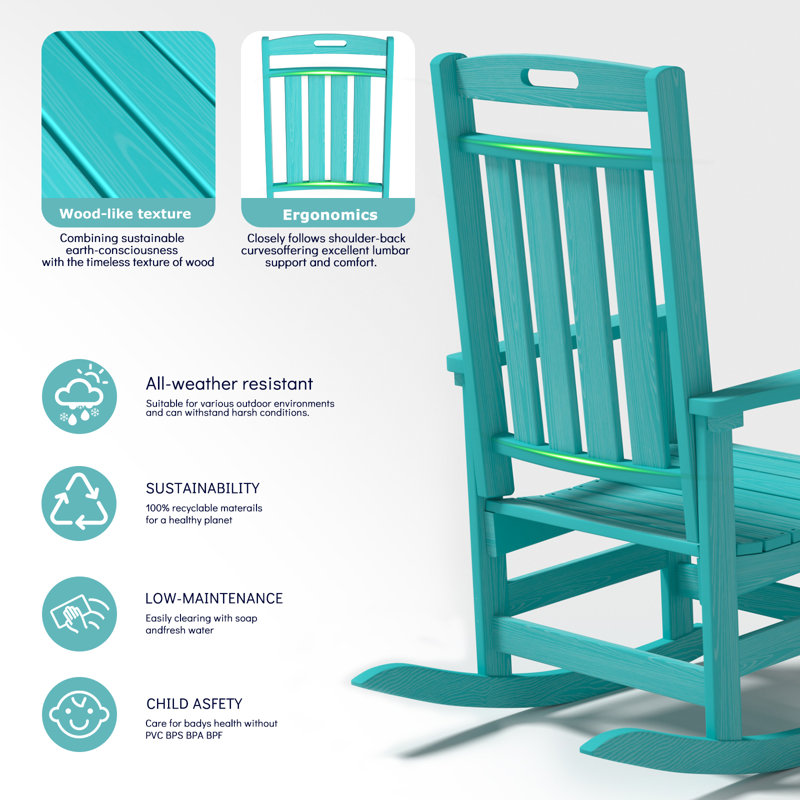3-piece Hdpe Outdoor Rocking Chair Set With Side Table, All-weather Poly Rockers For Porch, Patio & Garden, Aruba