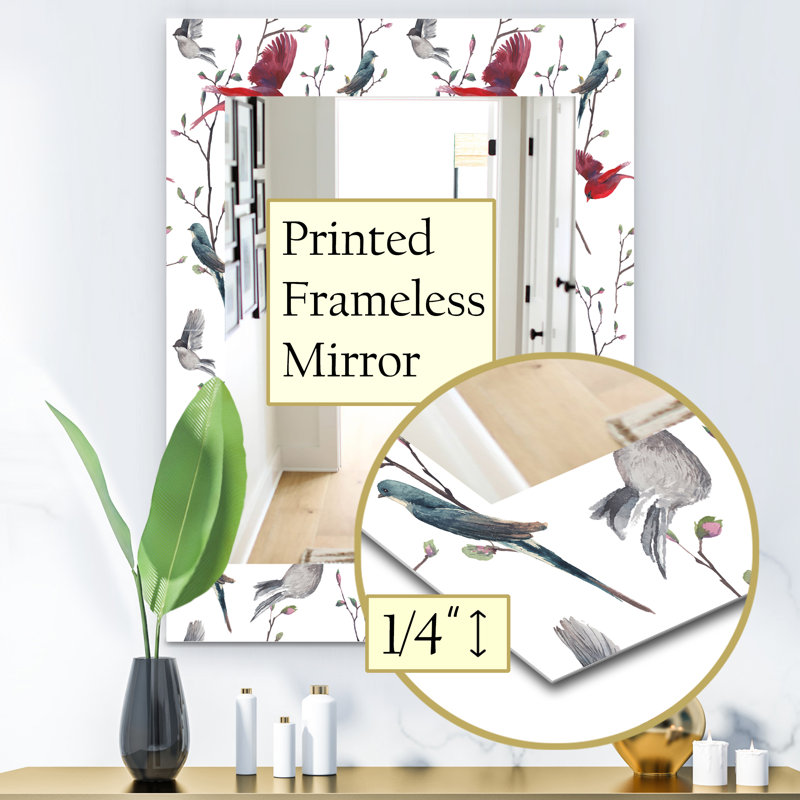 Miroir de salle de bain/meuble-lavabo oiseaux campagne, H 24 po x l 32 po