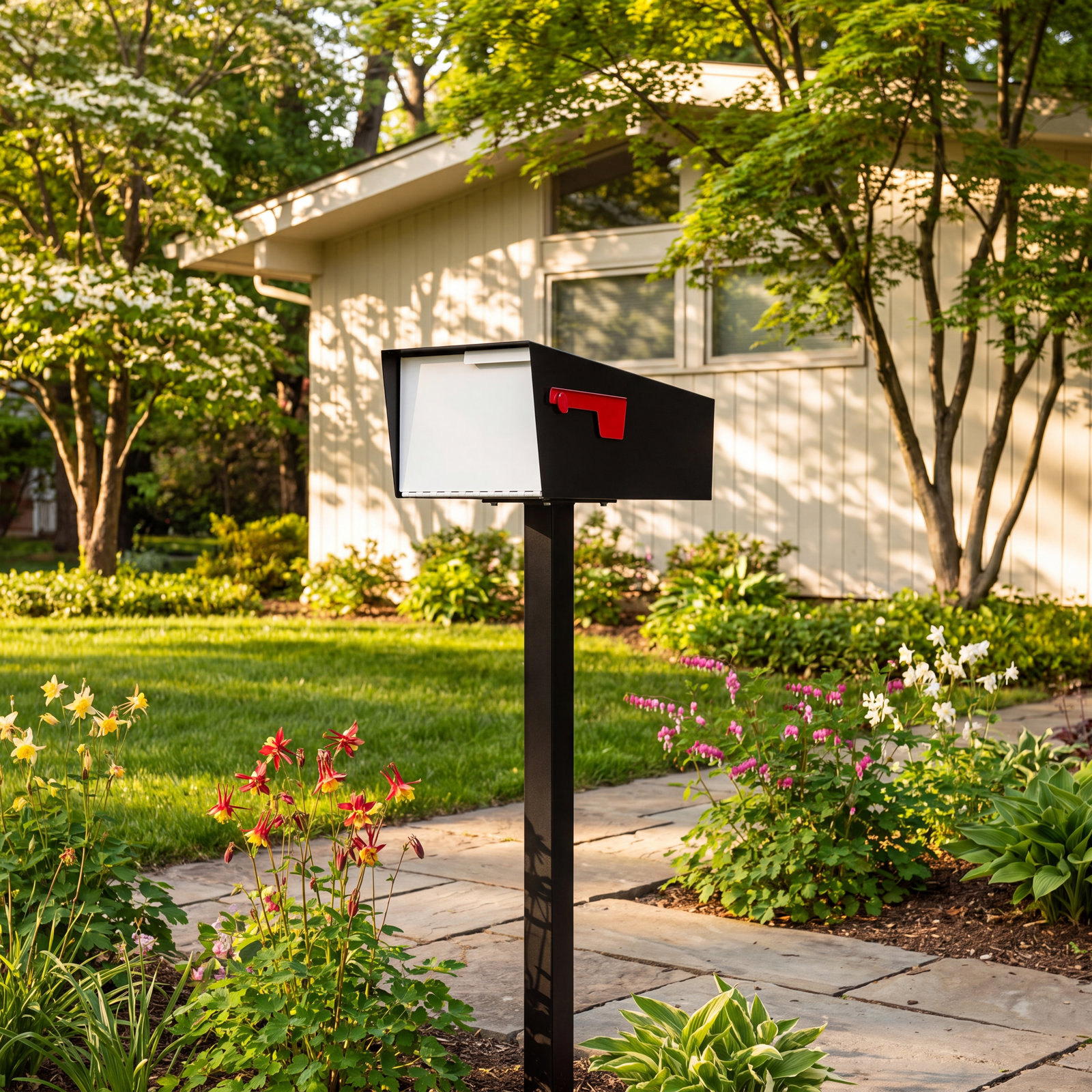 Modern Post-Mounted Mailbox, Black/White