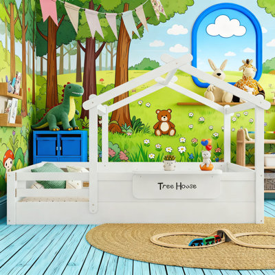 Full Size Floor Bed with Guardrails and Roof