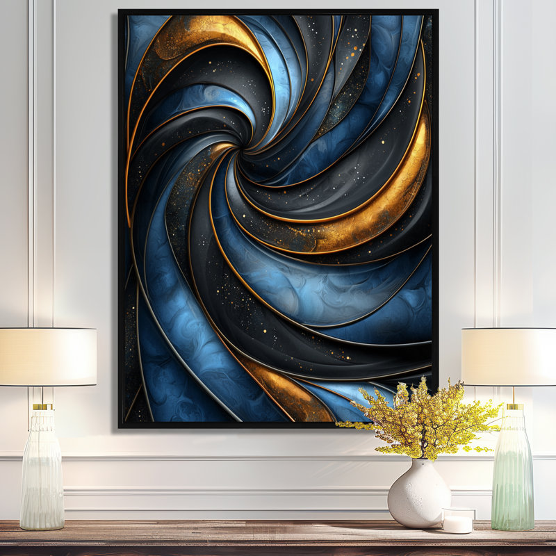 «Omarius Fractal Aqua Drift Of Marble I», art mural sur toile transitionnel, Noir, Reproduction avec cadre flottant