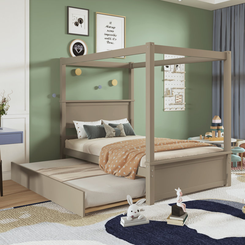 Full Platform Canopy Bed, Light Brown