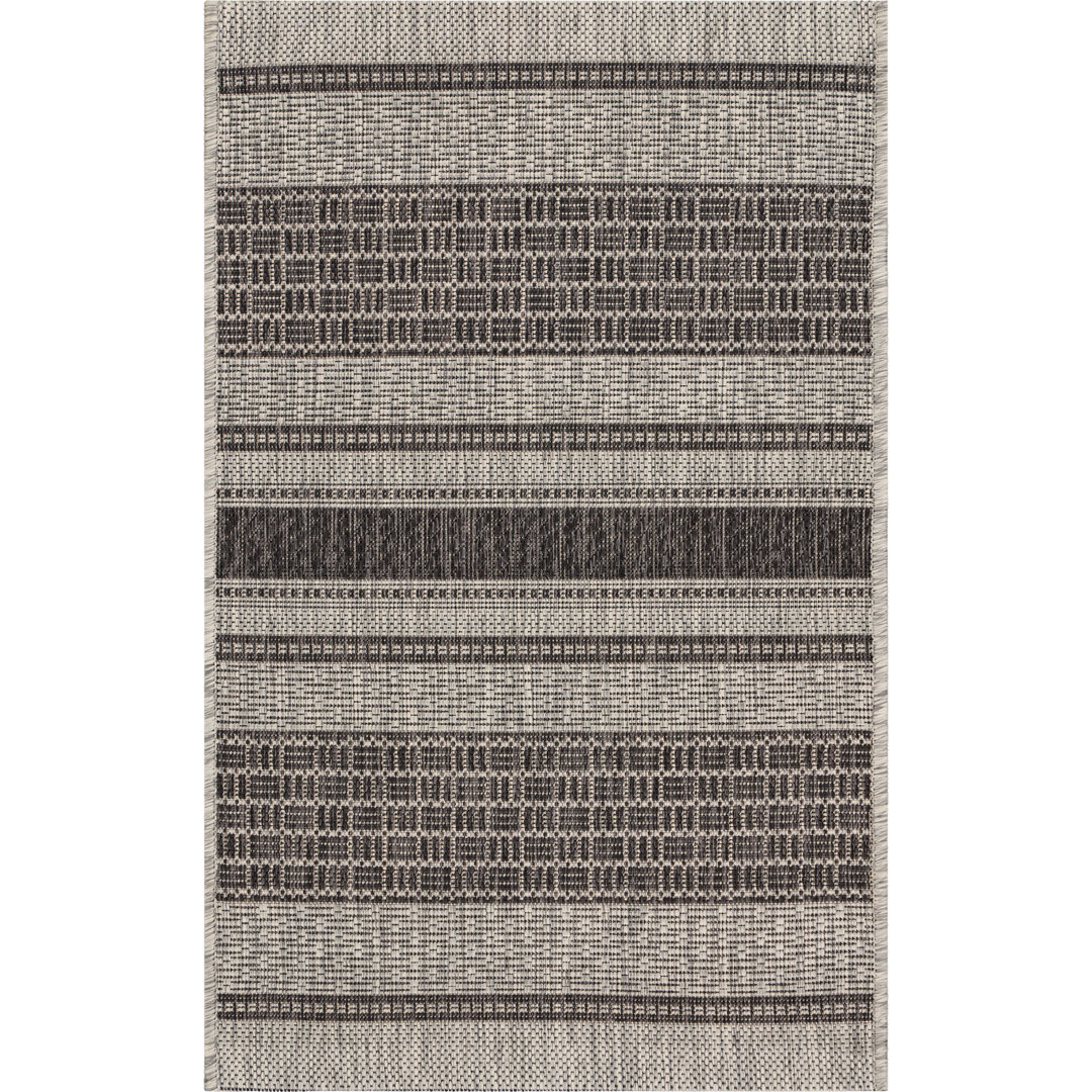 Maiah Striped Power Loomed Gray/Black Indoor/Outdoor Area Rug Gracie Oaks Rug 