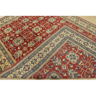 Tapis oriental traditionnel en laine rouge noué à la main 10 pi x 14 pi 5 po Kazak