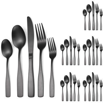 Ensemble de couverts en acier inoxydable mat pour 6 couverts de 30 pièces avec fourchettes, cuillères et couteaux, poignée carrée, finition satinée pour la maison et le restaurant