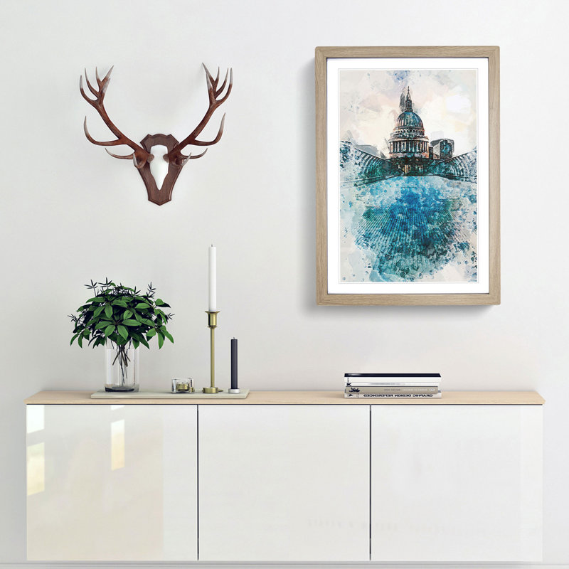 St. Pauls Cathedral in London Abstract Art - Framed Print, 87cm H x 62cm W x 2cm D, Oak Framed