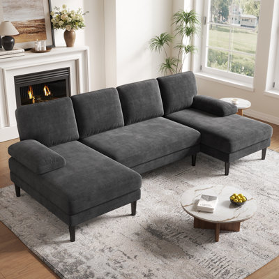 Canapé modulaire en forme de U de 110 po à double assise, canapé 4 places avec assise profonde pour salon d'appartement