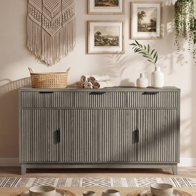 55'' Sideboard Cabinet With Adjustable Shelves,Storage Buffet Cabinet With 3 Drawers & 4 Doors For Kitchen, Dining Room, Living Room, Entryway