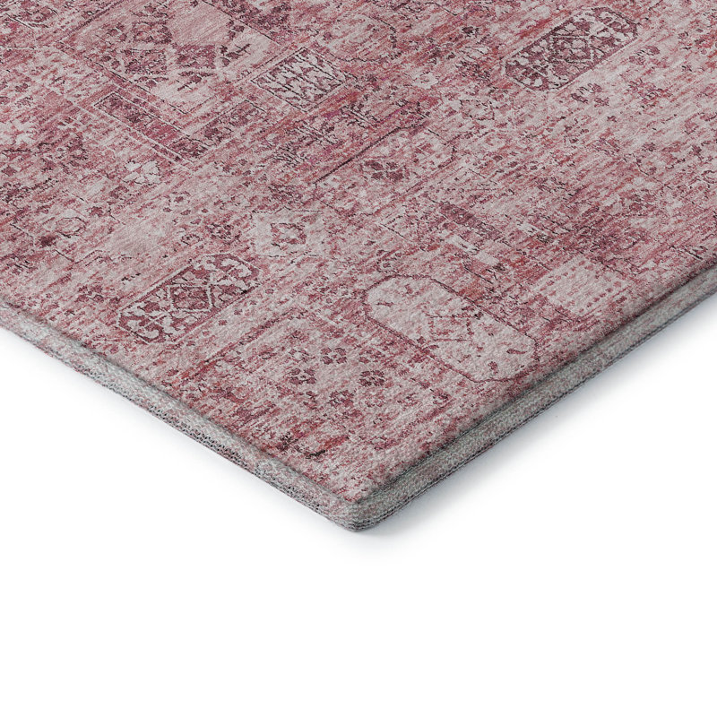 Premium Machine Washable Cerrito AMF611 Pink Runner Rug, Rectangle 5' x 7'6"