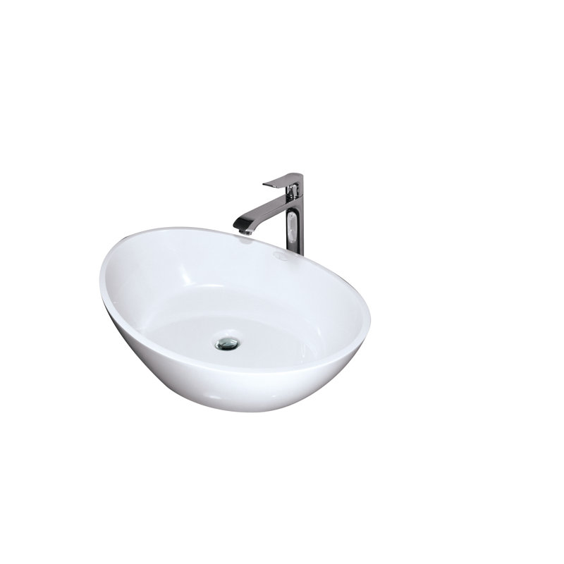 Polished White Handmade Oval Vessel Bathroom Sink