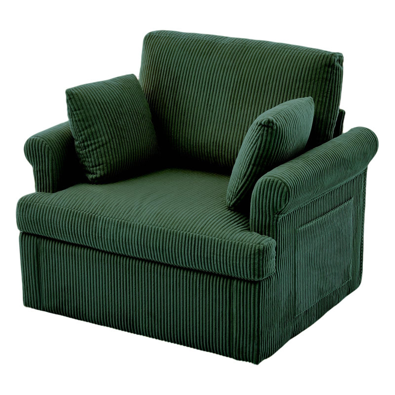 Fauteuil d'appoint pivotant moderne 39 po, grand fauteuil en velours côtelé avec 2 coussins, Green