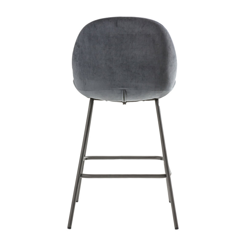 Layne Upholstered Counter Stool with Metal Frame, Grey Velvet/ Black Frame