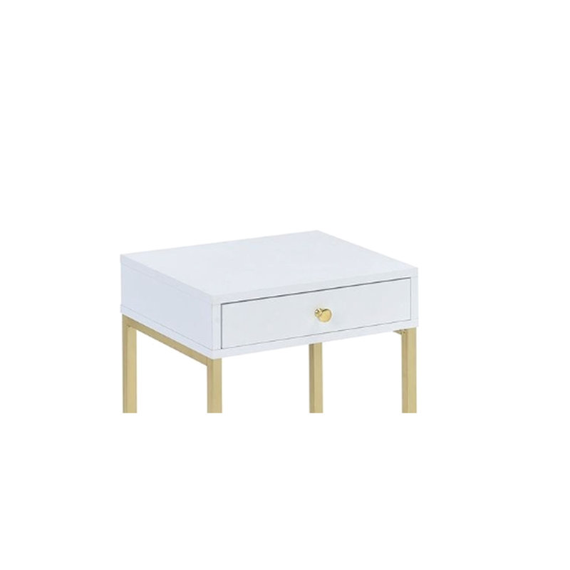 Élégante table de chevet blanche et laiton pour la chambre à coucher - capacité de poids maximale de 40 lb, table d'appoint Classy Home