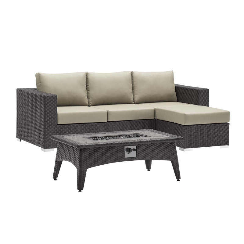 Ensemble de patio extérieur 3 pièces avec foyer Convene, Beige