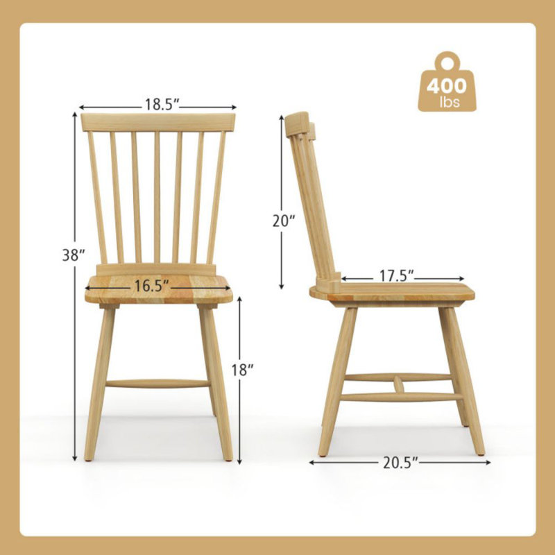 Natural Rubber Wood High Back Windsor Side Chairs