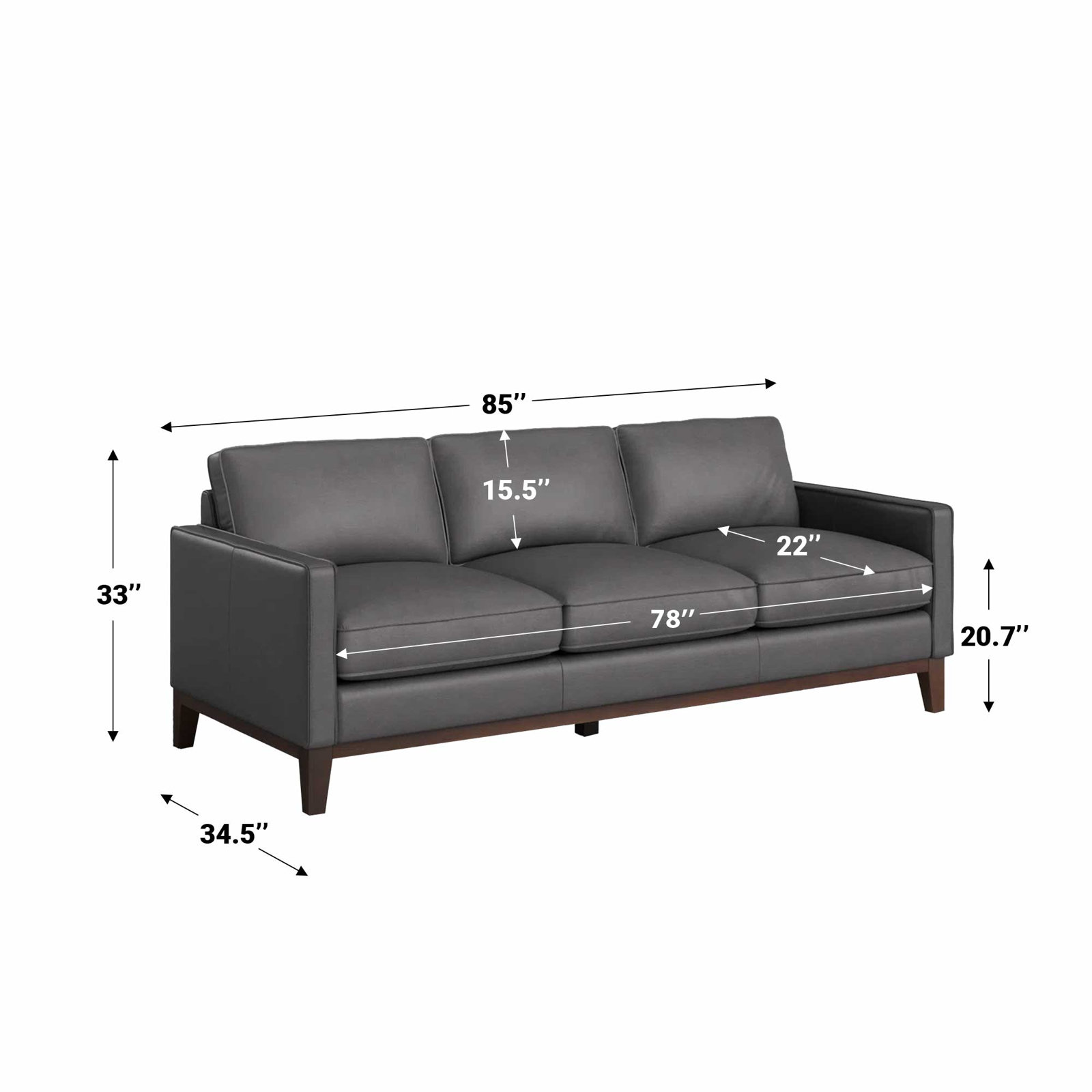 Cascades 85'' Upholstered Sofa, Gravel Genuine Leather
