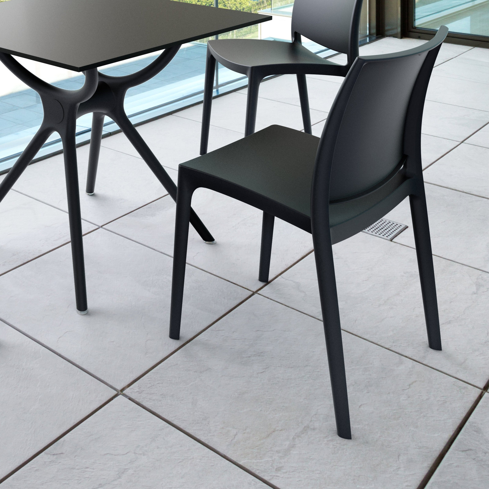 Burt Stackable Patio Side Chair, Black