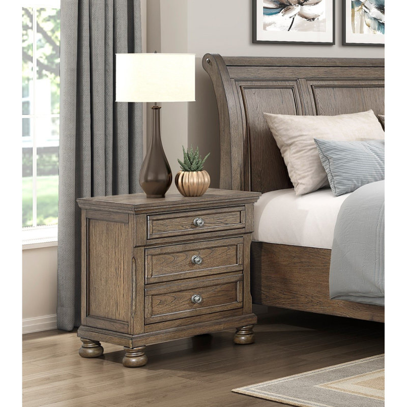 Table de chevet transitionnelle brun antique 1pc