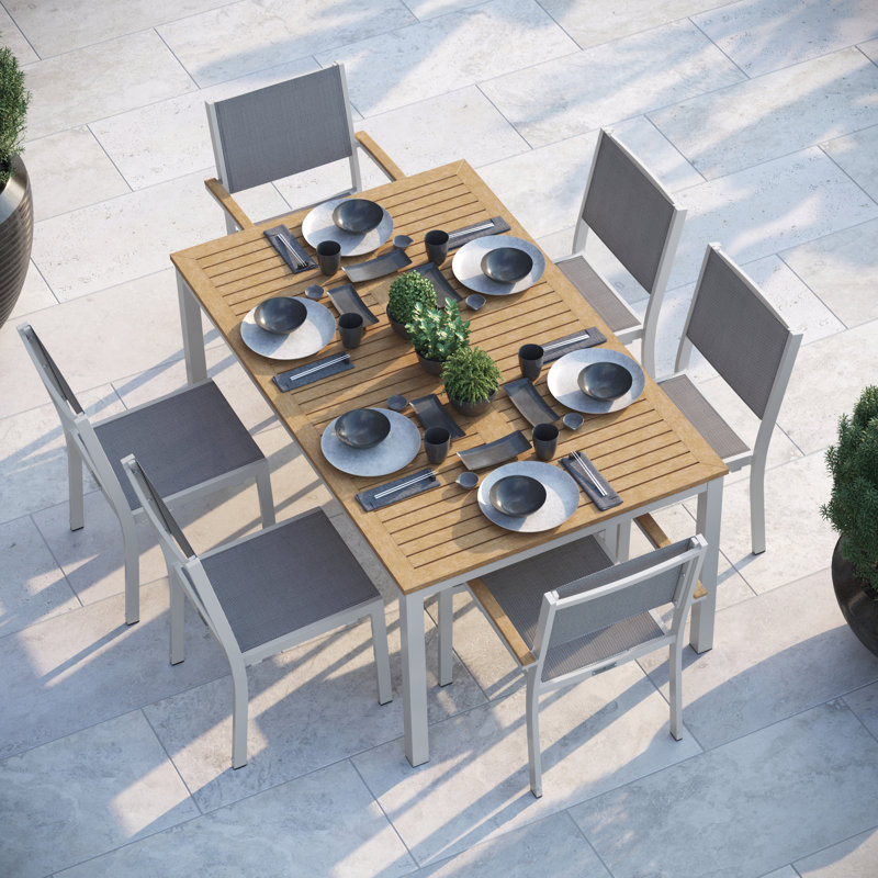 Travira Outdoor 7 - Piece Dining Set, Natural Tekwood, Titanium