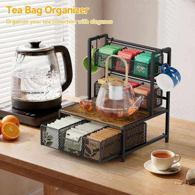 Tea Bag Organizer, Tea Bag Holder with Drawer, Tea Organizers and Storage