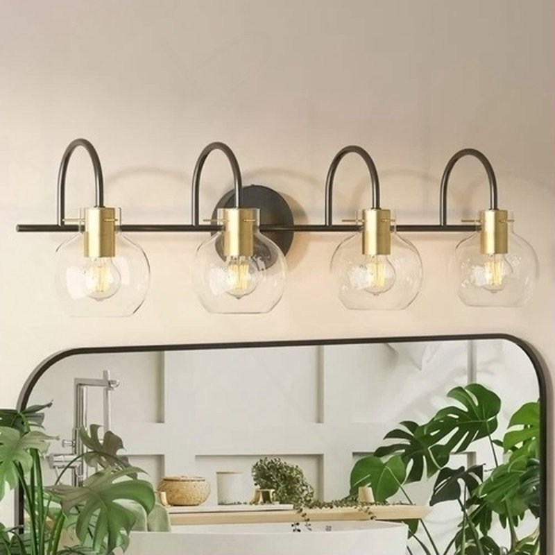 Luminaire de salle de bain moderne avec appliques murales noires sur miroir 4 lumières