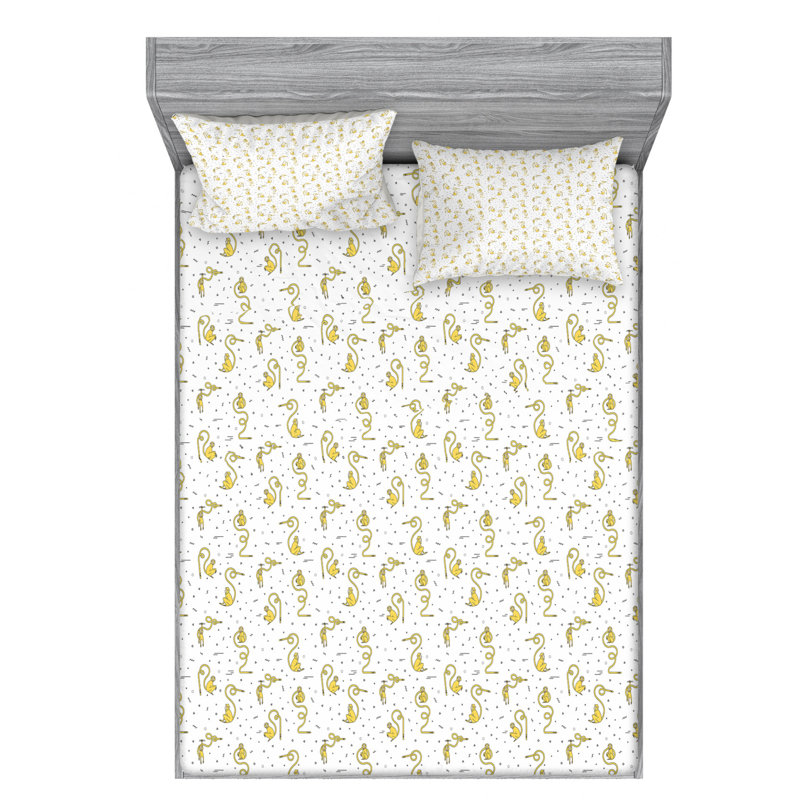 Microfiber Patterned Fitted Sheet, Queen Fitted Sheet with 2 Pillowcases
