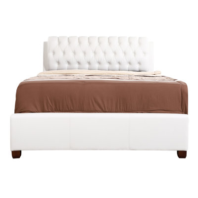 Lit double blanc avec construction, apparence élégante et espace de rangement pratique, construction solide et contemporaine, espace en mousse douce