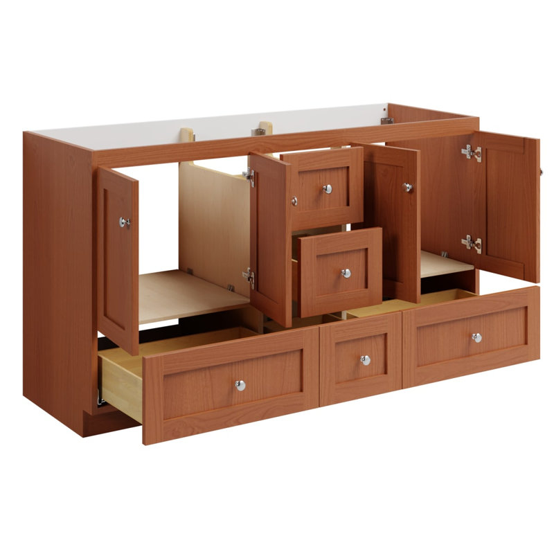 Shaker 60 in. W x 21 in. D x 34.5 in. H Bath Vanity Cabinet without Top in Medium Alder, Medium Alder