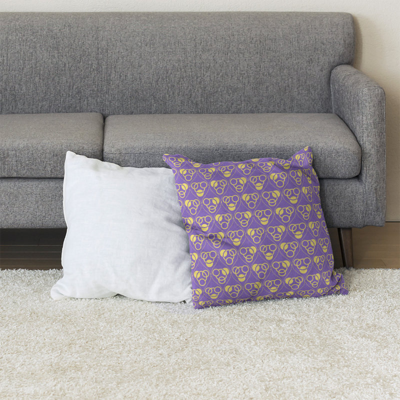 Coussin Classic, 28 po x 28 po, Mauve/jaune, Bourre en polyester