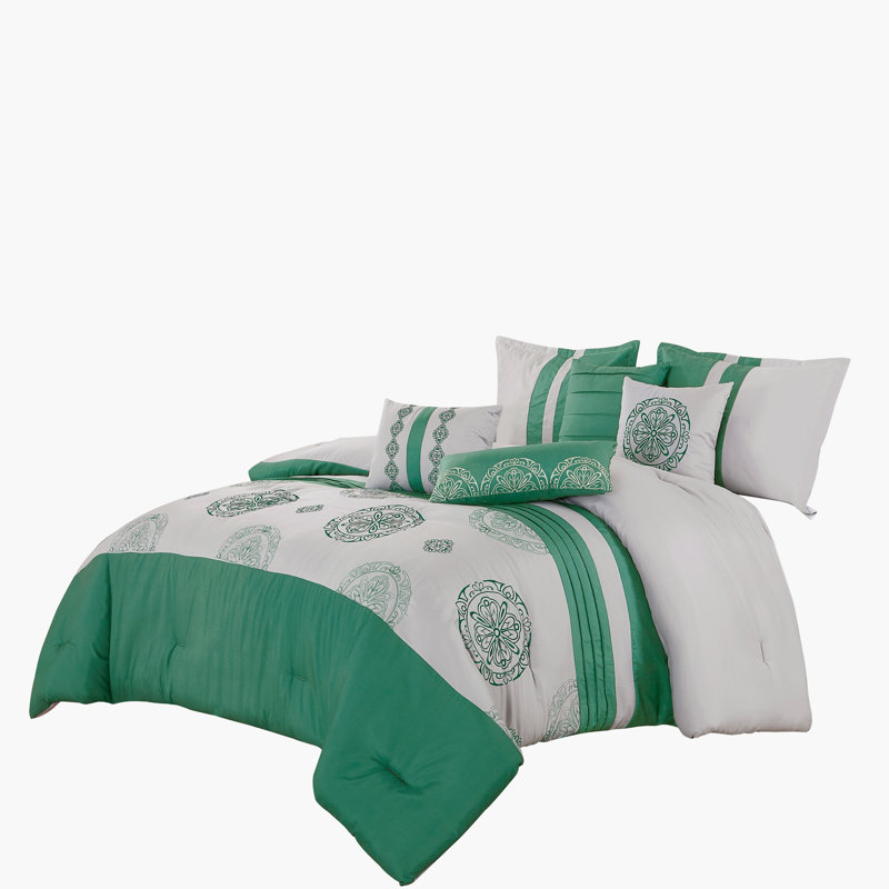 Ensemble d'édredon pour grand lit 7 pièces avec motif brodé, microfibre douce, 100% polyester, collection de literie toutes saisons