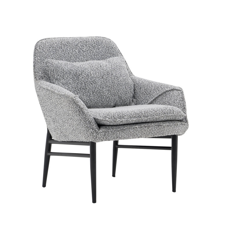 Chaise d'appoint rembourrée en tissu avec coussin Jozeph, pieds en acier, Mélange de polyester noir / blanc