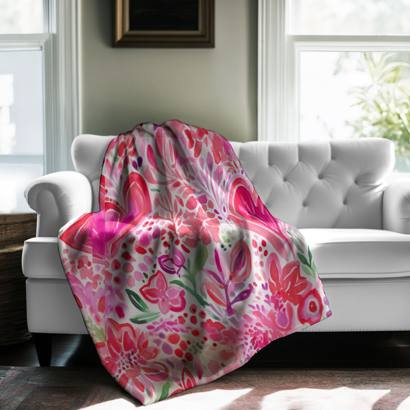Motif de balise maritime - 1 pièce Sherpa Premium, L 50 po x L 60 po, Élégantes fleurs cramoisies
