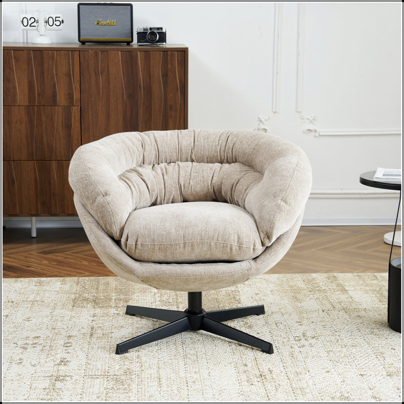 Chaise pivotante en chenille moderne avec coussin amovible - rotation à 360 °, base en métal noir, pour le salon / bureau / coin lecture